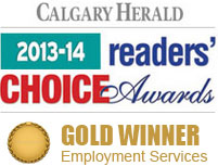 Diversfieid Staffing is the 2013 - 2014 GOLD winner for Employment Services at the Calgary Herald 2013-14 Readers' Choice Awards